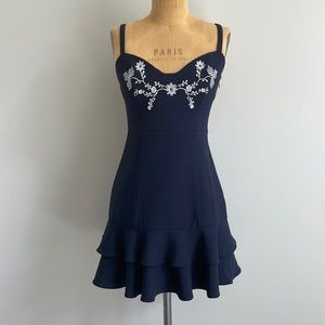 Cinq À Sept Navy Ruffled Dress